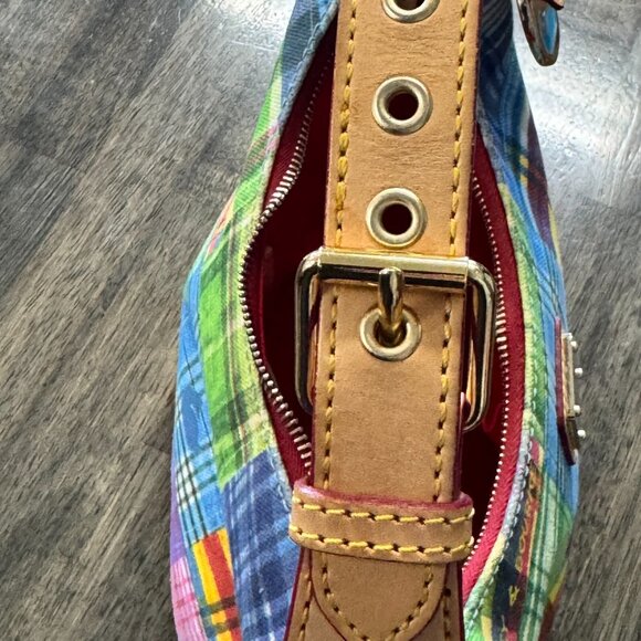 Dooney & Bourke Picnic Ants Canvas Madras Plaid Hobo Bag Purse 9" x 8" x 5"  - R - Picture 8 of 13